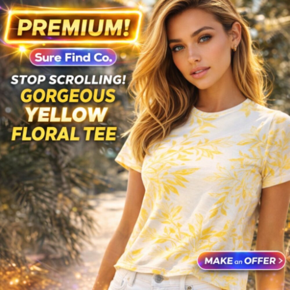Studio Works Yellow and White Hibiscus Floral Blouse  Short Sleeve Women's Small